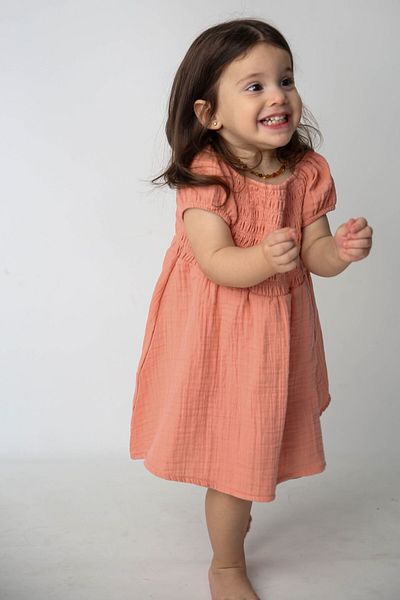 Totzee Muslin Gipe Dress Coral Color