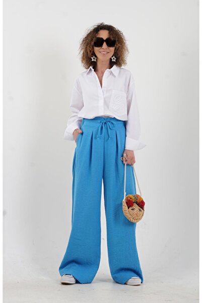 Zelish My Sister Сині широкі штани з суміші льону