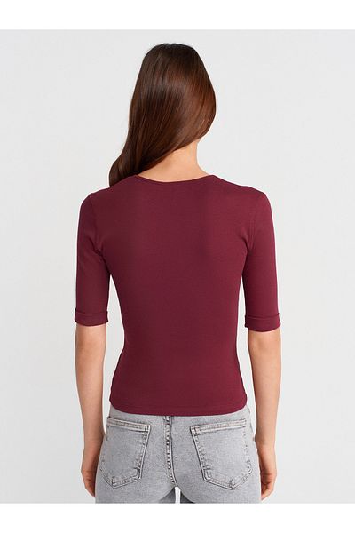 Dilvin 31843 V-Neck T-Shirt-Light Claret Red