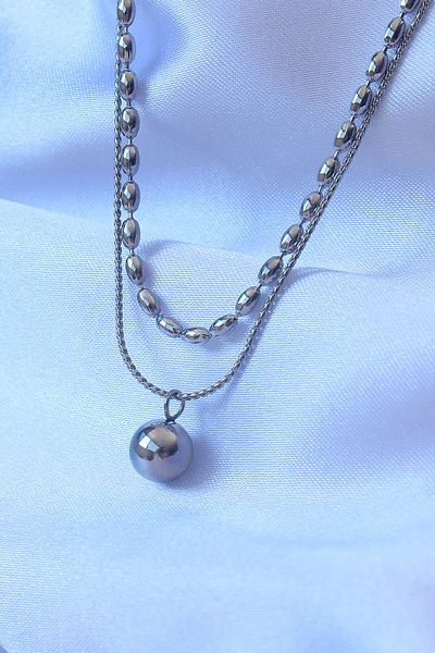 Skygo 316L Steel Double Chain Silver Color Ball Model Necklace - Tj-Bko8881