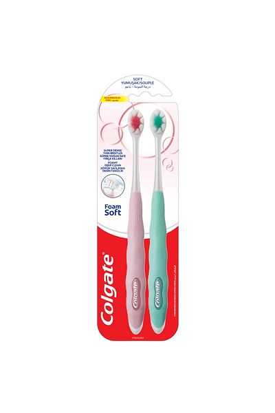 Colgate Foam Soft Super Dense Thin Soft Bristle Toothbrush Assorted Colour 2 pcs