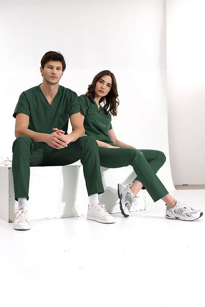 ÇİZGİ MEDİKAL Hunter Green Luxury Lycra Greys Bottom Top Suit Doctor Nurse Scrubs Uniform