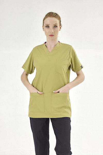ÇİZGİ MEDİKAL Pistachio Silva Luxury Lycra Doctor Nurse Single Top Jersey (High Quality Luxury Lycra Fabric)