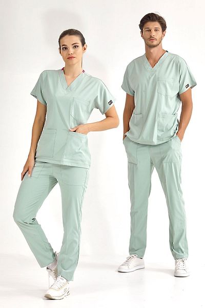 ÇİZGİ MEDİKAL Mint Green High Quality Lycra Luxury Scrub Uniform Set