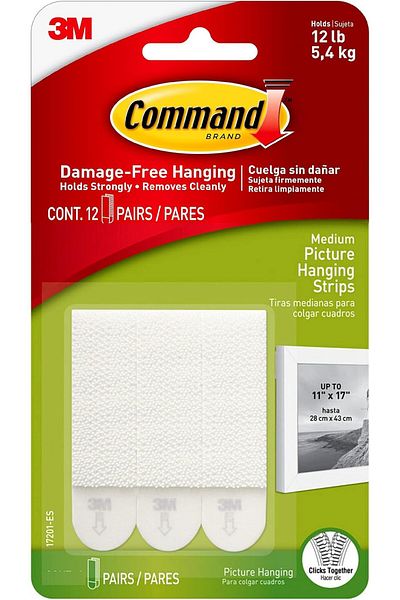 COMMAND Picture Medium Hanging Strips Value pack | 5.4 kg whole pack| White color | 12 pair
