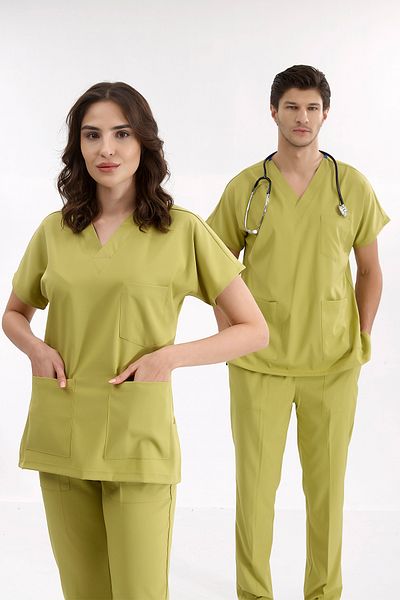 ÇİZGİ MEDİKAL Pistachio Luxury Lycra Greys Bottom Top Suit Doctor Nurse Scrubs Uniform