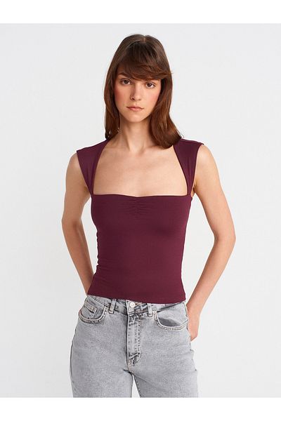 Dilvin 31780 Back Detailed Top-Burgundy