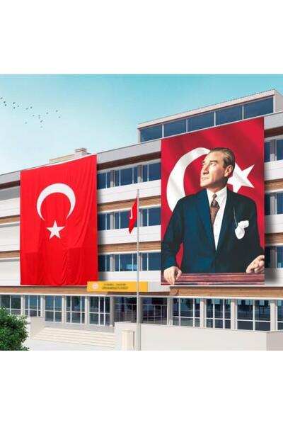 Özel Flama Bayrak ATATÜRK POSTERİ VE TÜRK BAYRAĞI SET 300x450CM KALIN RAŞEL K...