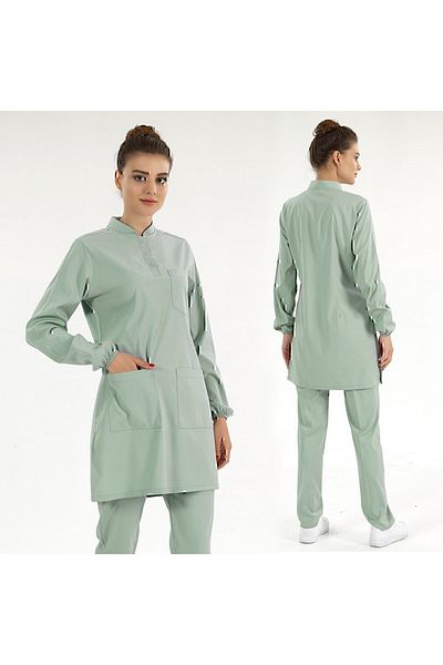 ÇİZGİ MEDİKAL Luxury Lycra Doctor Nurse Hijab Mint Green Judge Collar Suit