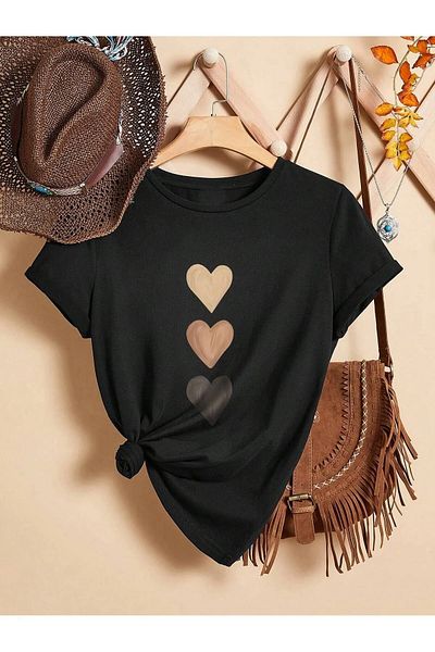 uyguntarz Unisex Three Hearts Design Printed Tshirt