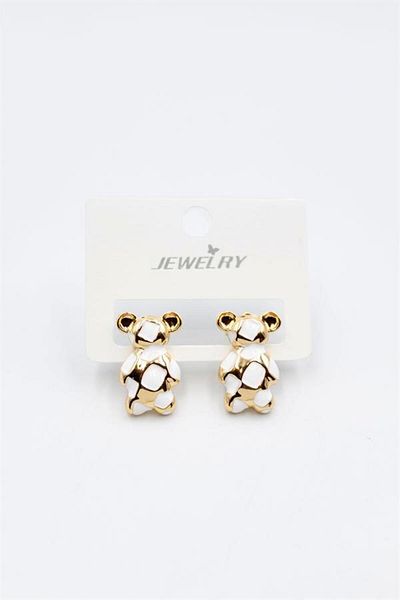 Royaleks Enameled Teddy Bear Earrings - White