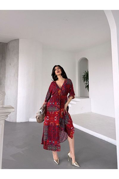 BLUSS Women's Bohemian Style Patchwork Viscose Long Dress – Stylish Summer Model