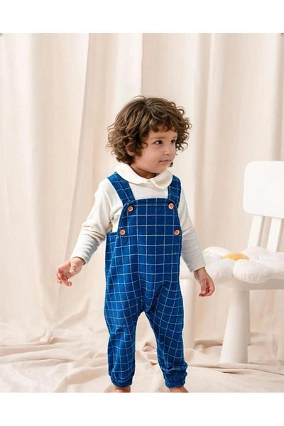 TRENDİMİZBİR Blue Plaid Patterned Baby Boy Salopette