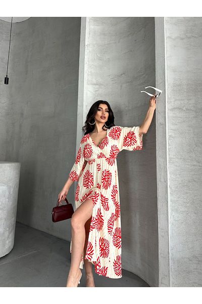BLUSS Γυναικείο καλοκαιρινό φόρεμα βισκόζης σε μποέμικο στυλ - με σκίσιμο και σχέδιο