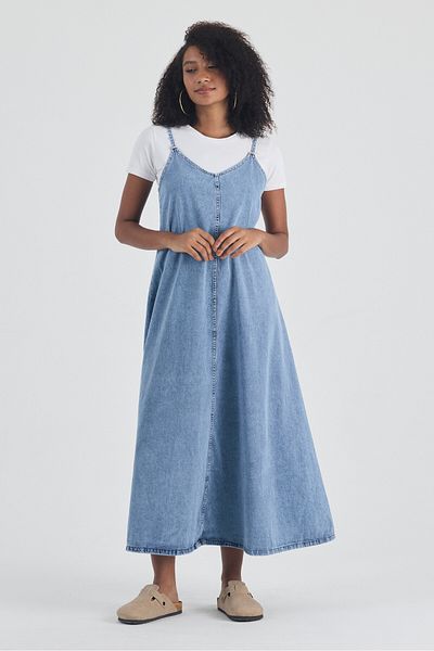macharel jeans Long Denim Jeans Dress with Rope Straps