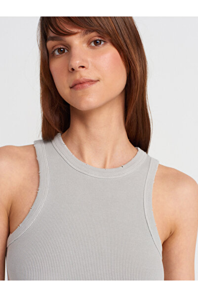 Dilvin 20652 Corded Sleeveless Top-Light Gray