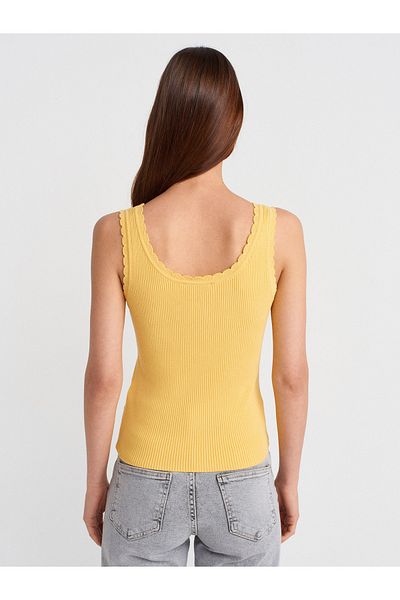 Dilvin 10744 Corded Button Detailed Knitwear Blouse-Dark Yellow