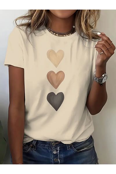 uyguntarz Unisex Three Hearts Design Printed Tshirt