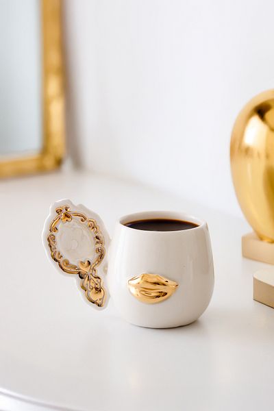 SİNEM YAMAN HOME Mirror Lip Gold Handmade Ceramic Mug / Handmade Ceramic Double Cup