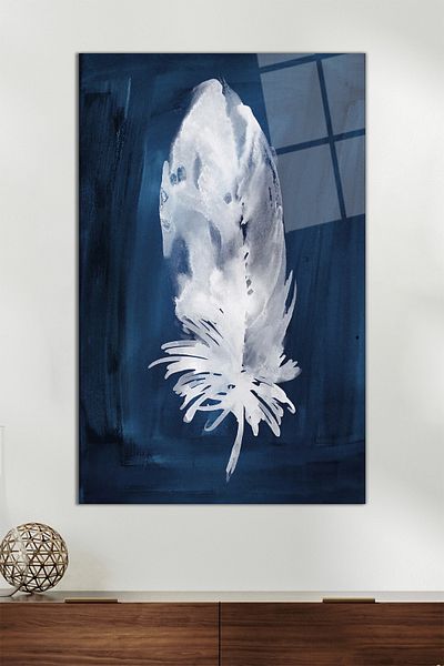 Vosevu Pictură decorativă din sticlă verticală cu pene, decor modern pentru birou, decorare de perete pentru cadou, sticlă rezistentă la spargere