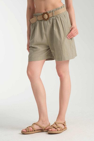 İLKCET MODA Linen Blend Women's Shorts with Belt