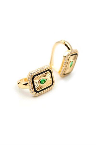 Royaleks Drop Jewelled Earrings - Green
