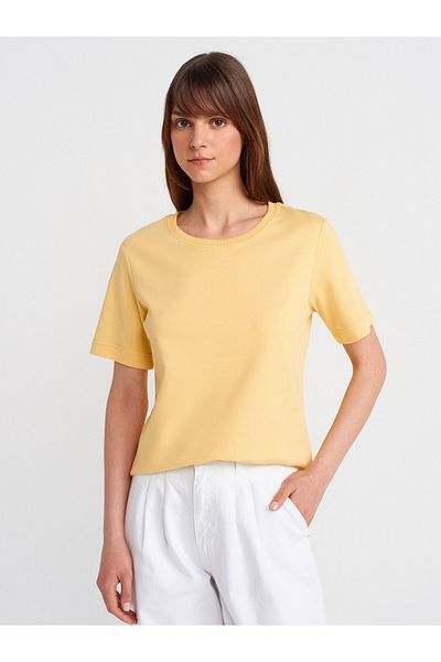 Dilvin 31763 Crew Neck T-Shirt-Yellow