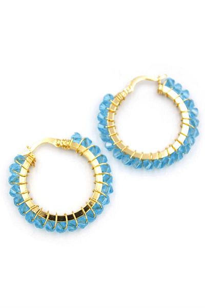 MR RZN STORE Crystal Bead Hoop Earrings - Turquoise