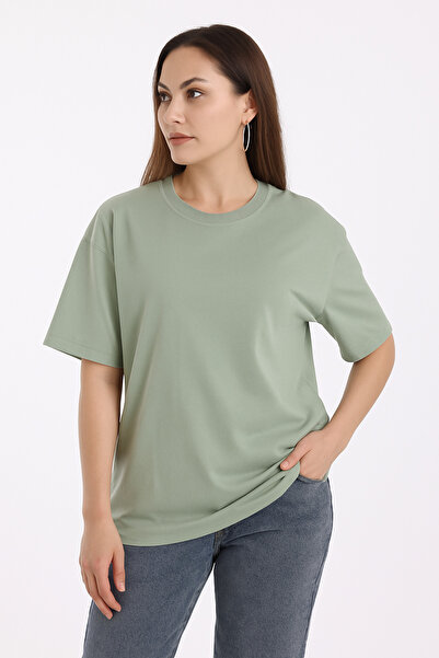 GUARAZ تي شيرت نسائي صيفي أساسي سادة مقاس كبير باللون الأخضر النعناعي 100% قطن