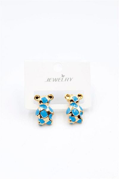 MR RZN STORE Enameled Teddy Bear Earrings - Turquoise