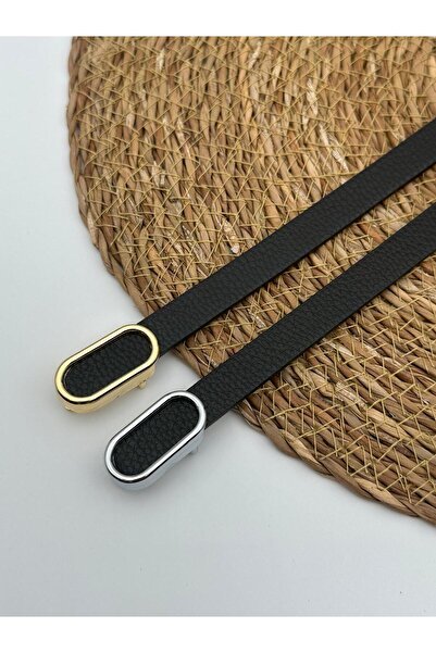 Desre Moda Pachet de 2 curele subțiri pentru femei cu cataramă ovală aurie, c...