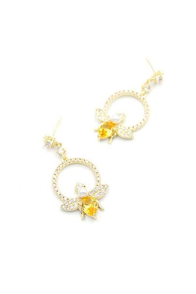Royaleks Zircon stone bee earrings - gold
