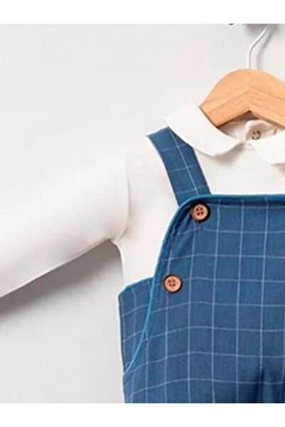 TRENDİMİZBİR Erkek Bebek Ekose Dokumalı Salopet Mavi