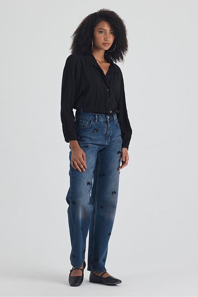 macharel jeans Wide Leg Jean Trousers with Ribbon Detail