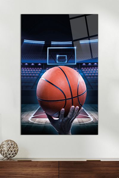 Vosevu Pictură verticală din sticlă Arena de baschet, decor modern pentru birou, decorare de perete pentru cadou, sticlă rezistentă la spargere