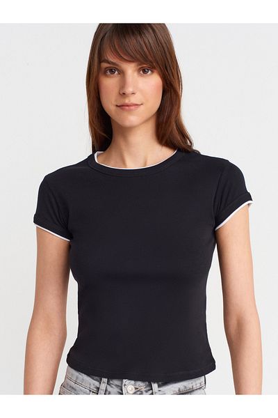 Dilvin 31750 Contrast Short Sleeve Tshirt-Black