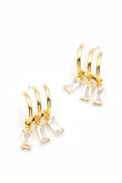 MR RZN STORE Large Baguette Stone Earrings - Gold