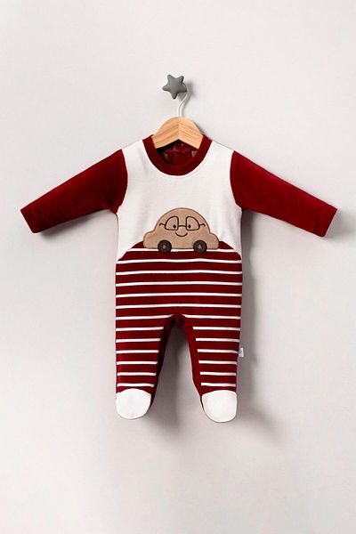 TRENDİMİZBİR Baby Boy Car Embroidered Velvet Salopet