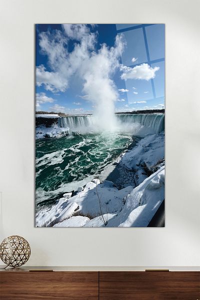 Vosevu Pictură verticală din sticlă Cascada de falcu, decor modern pentru biroul de acasă, decorare de perete cadou, sticlă rezistentă la spargere