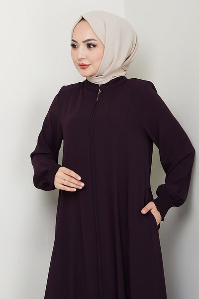 InStyle Purple Ferace with Shirred Sleeves and Piping