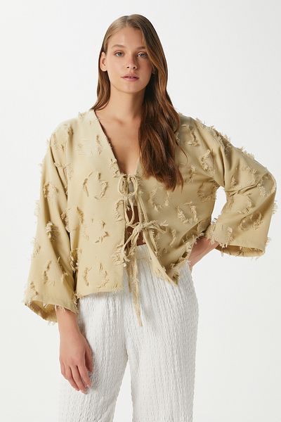 Ritnice Cămașă kimono verde Harmony cu șireturi pentru femei