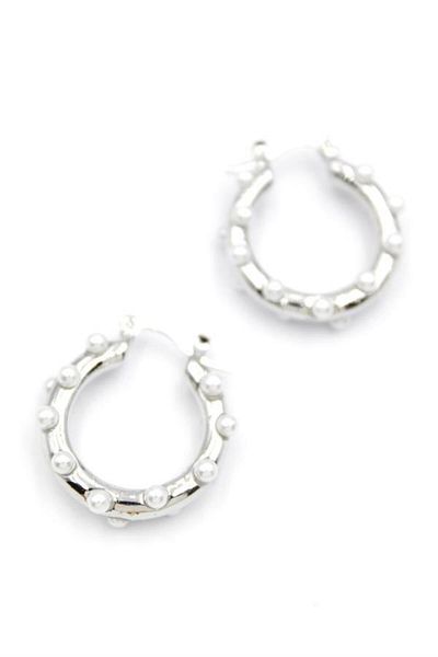 Royaleks Pearl Hoop Earrings - Silver