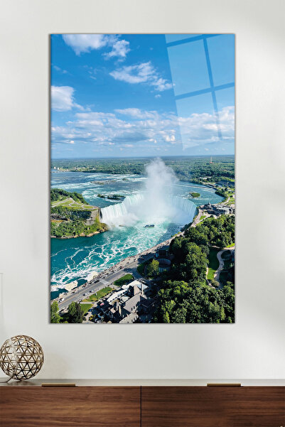 Vosevu Kanada Niagara Şelalesi Dikey Cam Tablo, Modern Ev Dekoru, Hediyelik D...