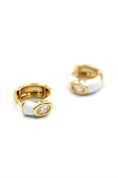 Royaleks Enameled Hoop Earrings - White