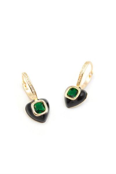 Royaleks Enameled Heart Earrings - Green