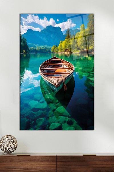 Vosevu Καγιάκ Lake Landscape Vertical Glass Painting, Μοντέρνα διακόσμηση γραφείου σπιτιού, διακόσμηση τοίχου δώρου, άθραυστο γυαλί
