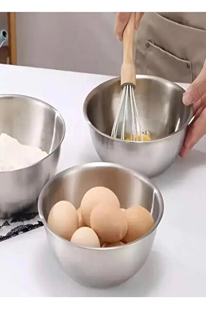 Bundera Steel Mixing Bowl Multipurpose Bowl Whisk Kneading Dough Salad Bowl Gift for Mother 21X10Cm