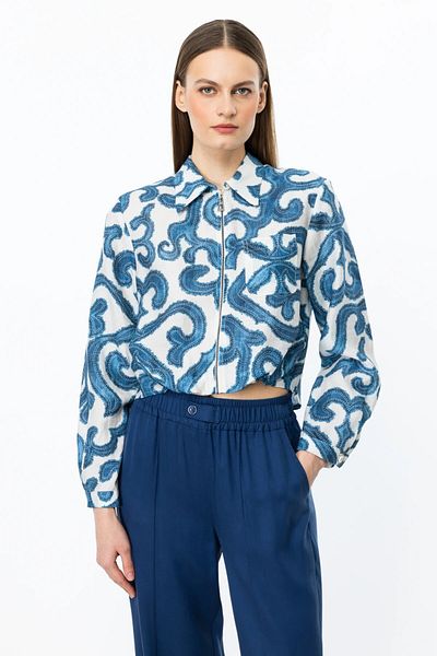 ON Zippered Shirt Collar Crop Jacket Indigo 52511
