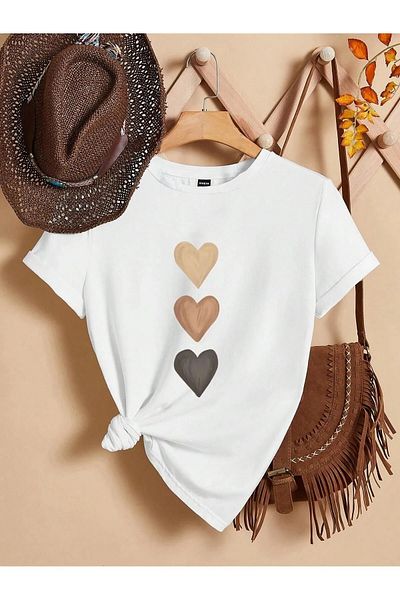 uyguntarz Unisex Three Hearts Design Printed Tshirt