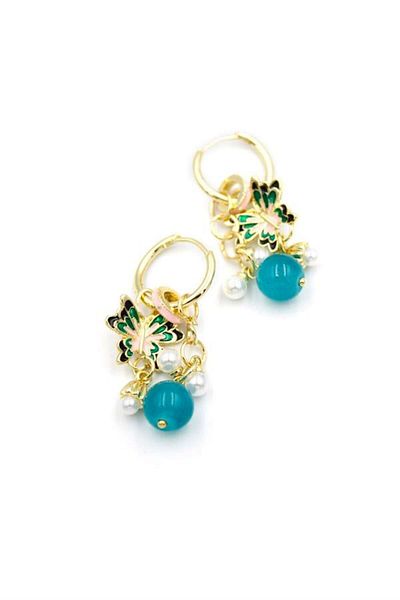 Royaleks Beaded Butterfly Earrings - Pink